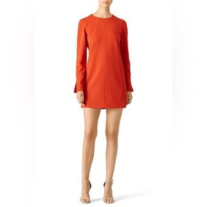 Tibi Crepe Button Sleeve Sheath in Paprika